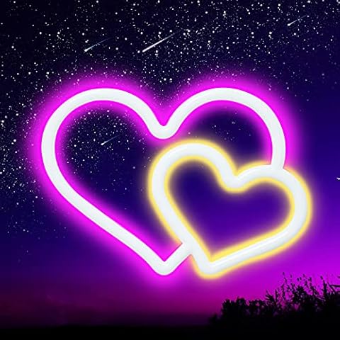 Neon Sign, Heart Led Neon Lights, Neon Light Sign for Wall USB/Battery Powered Led Neon Sign for Bedroom Aesthetic Cool Room Decor, Kids Gift, Living Room, Bar, Party, Christmas, Wedding, Halloween Cover