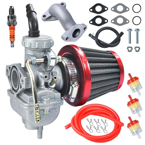 HOOUP PZ20 Carb Carburetor Air filter Kit for 50cc 70cc 90cc 110cc 125cc Tao tao 110B Coolster Apollo Kazuma Baja Chinese Quad Kids ATV Four Wheeler XR70 XR80 CRF70 CRF80F Dirt Pit bike Parts Red