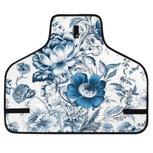 Delantal Floral Azul y Blanco con 8 Bolsillos para Taller