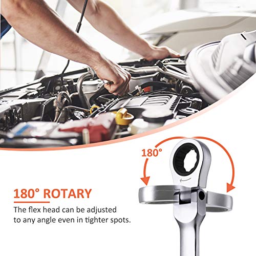 Orion Motor Tech 6-Piece Metric 8mm-19mm Extra Long Gear Ratcheting Wrench Set for Car MechanicsXL ExtendedHandleFlex He