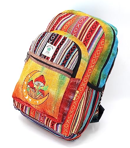 Unique Moon & Mushroom Embroidered Hemp Hippie Handmade Backpack Festival Backpack FAIR TRADE Handmade with Love. (LARGE)4