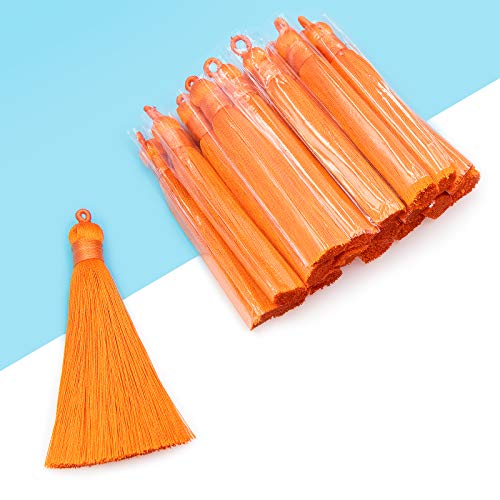 VAPKER 20pcs Orange Tassel Mini Silk Tassels for Craft Jewelry Making Woman, Handmade Soft Ice Silky Tassels with Loops for DIY Projects, Bookmarks(8.5CM/3.5 Inches)