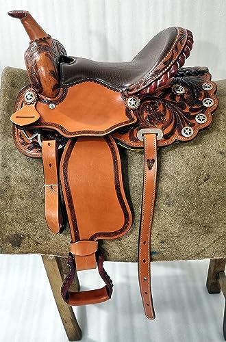 Western Saddle Barrel ME-WLS-074 Ensemble d'accessoires de cowboy en cuir pour rodéo Motif floral Siège 43,2 cm