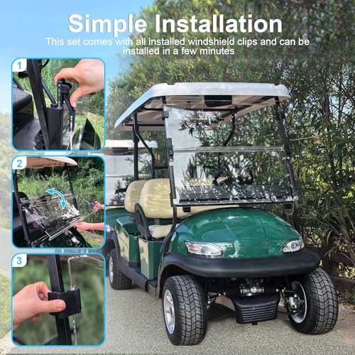 Upgraded Club Car Precedent Windshield,Golf Cart Windshield for Precedent/Tempo/Onward (2004-Up)&ndash; Heavy Duty Hinges, Foldable, Anti-UV & Impact Resistant, 5MM Thick PC Material, 37.6"W X 33.2"H