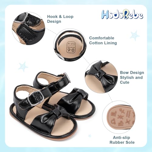 Image of HsdsBebe Baby Girls Sandals Bohemia Flower Bow Soft Sole Toddler First Walkers Beach Summer Shoes