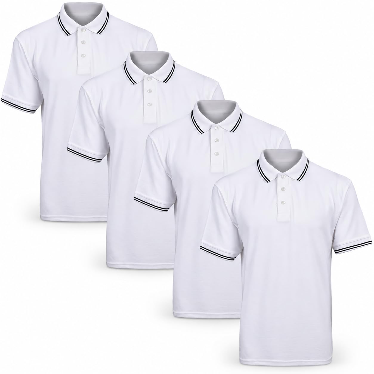 Mens Polo Shirts 4 Pack Short Sleeve Plain Pique Tipping T Shirt Multipack | Mens Polo Shirts 4 Pack Short Sleeve Pique Tipping T Shirt Multipack