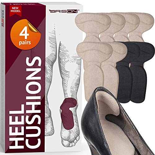 Heel Cushion Pads for Women and Men - Comfortable Suede Reusable Soft Shoe Inserts Self-Adhesive Foot Care Protector Grips Liners - Heel Pain Relief Bunion Callus Blisters - 4 Pairs