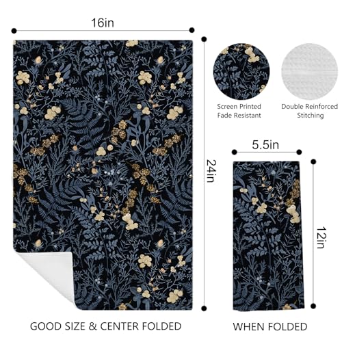Kemingni Vintage Navy Blue Floral Kitchen Dish Towels, Dark Cottagecore Moody Botanical Floral Decorative Hand Towels for Bathroom Kitchen, Cottagecore Bathroom Decor, 16x24 Inch by Kemingni - Used condition - Image 2