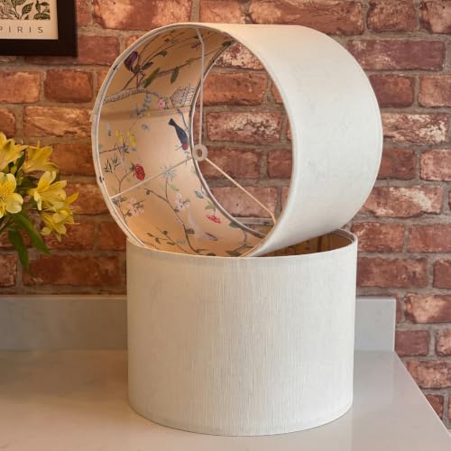 Hortsun 2 Pack Chinoiserie Drum Lamp Shade 13 x 13 x 10 Inch Cream Linen Lampshade with Exquisite Bird Floral Lining Spider Easy Assembly Replacement Shade for Farmhouse Table Lamp Floor Wall Sconces — view 2
