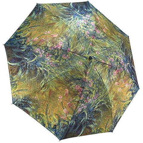 Galleria Reverse Close Folding Umbrella, Irises by Monet-with art on both sides. Cover