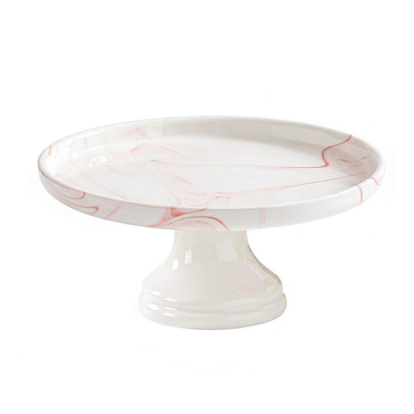 Gralara Alzata in Ceramica Effetto Marmo Multistrato Piatto da Torta con Piedistallo Finitura Dorata per Matrimoni, Red Marble, 25CM High Foot Stand