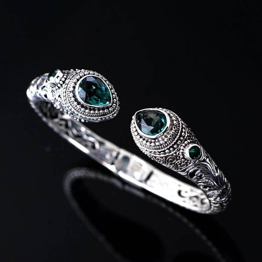 Brazalete Retro S925 Brazalete de Plata Esterlina Joyería Metal Pulsera de Plata Abiertaverde