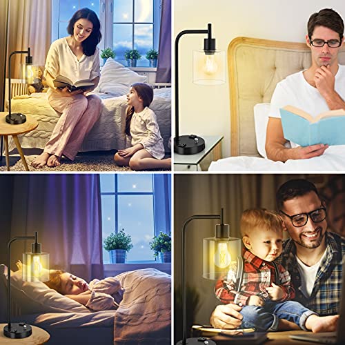 Upgraded Table Lamp, Fully Stepless Dimmable Desk Lamp With 2 Usb Charging Ports And Ac Power Outlet, Modern Bedside Lamp With Glass Shade For Bedroom, Living Room, Office (Bulb Included) #TOP6