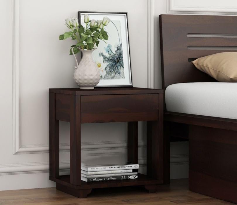 GOKUL ART Bedside Table for Bedroom | Nightstand Bedside Lamp Holder End Table with Drawer & Shelf Storage for Living Room (Walnut)-image-21