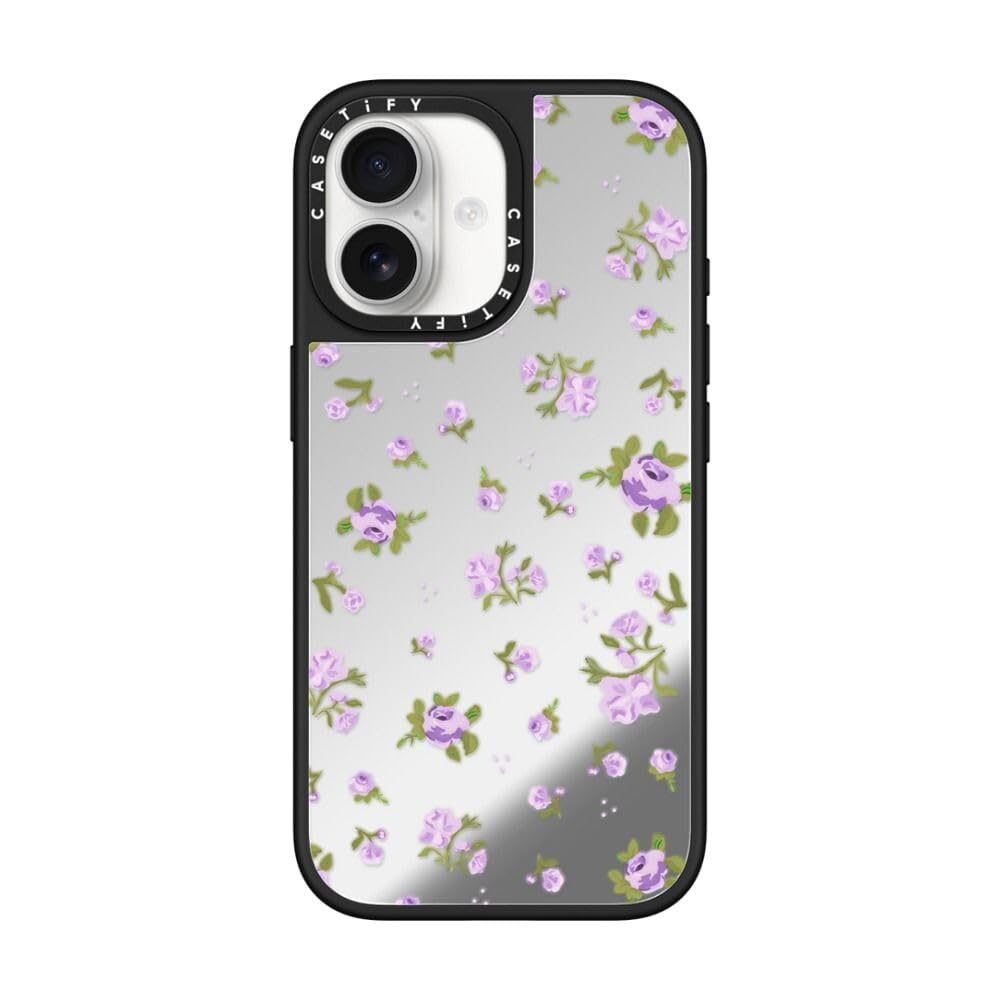 CASETiFY ミラー iPhone 17 ケース [鏡面(スマホカバー)/MagSafe対応/指紋防止] - Floral Gingham - Purple - シルバー (ブラックバンパー)