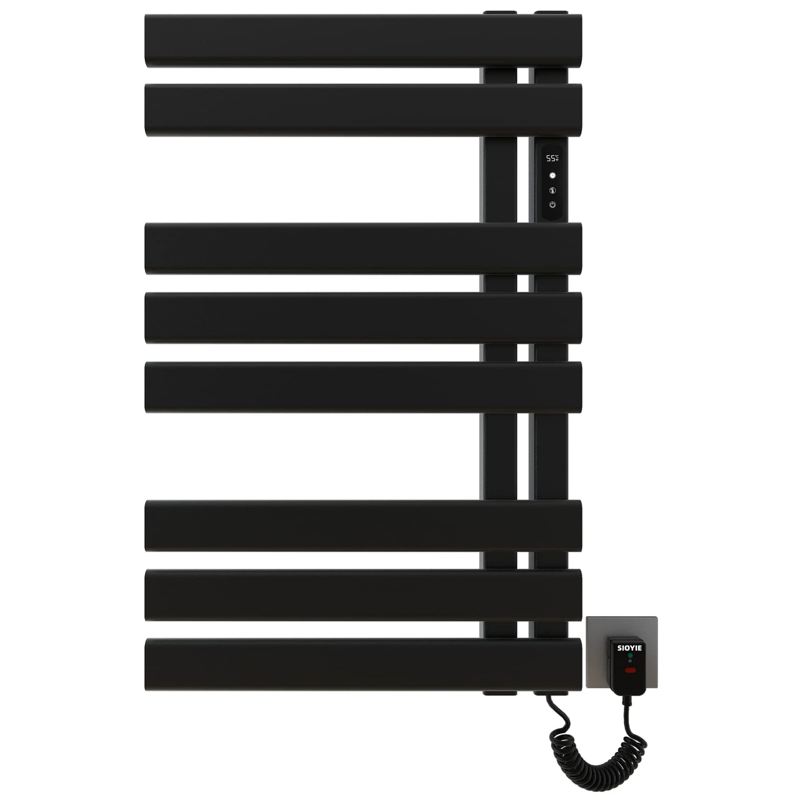 Grzejnik na ręczniki, 500 x 800 mm, elektryczny ogrzewacz do ręczników, grzejnik łazienkowy, energooszczędny, inteligentna stała temperatura, ogrzewanie ręczników, suszarka do ręczników, montaż na ścianie, czarny, Right