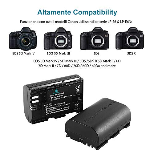 Homesuit Lp-E6 Lp-E6N Battery Charger Compatible With Canon Eos R6 R5 R, 90D 80D 70D 60D 60Da, 6D 6D Mark Ii, 5D Mark Ii/Iii/Iv, 5Ds R, 7D 7D Mark Ii, Bmpcc 4K/6K(2-Pack 2200Mah) #TOP1