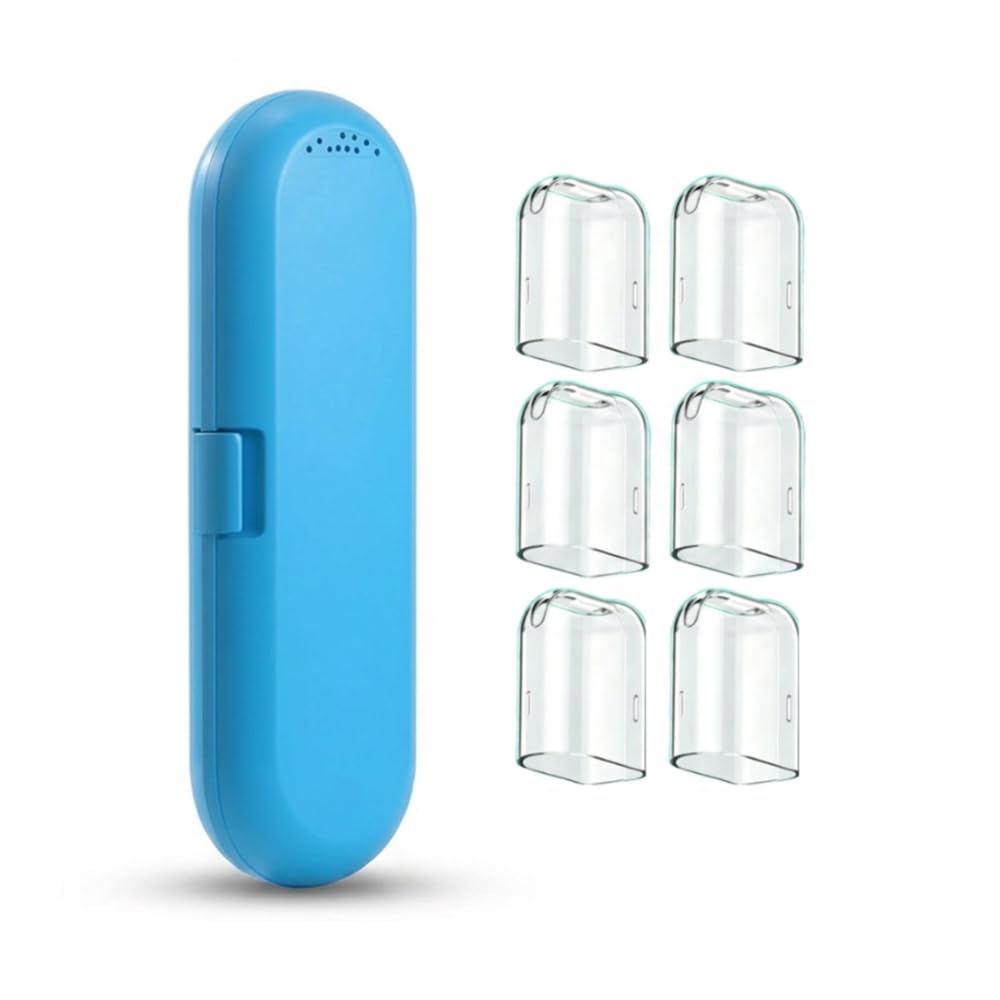 Funda de viaje compatible con los cepillos de dientes eléctricos Philips Sonicare y 6 fundas reutilizables compatibles con los cabezales de cepillo de dientes Philips Sonicare (azul)
