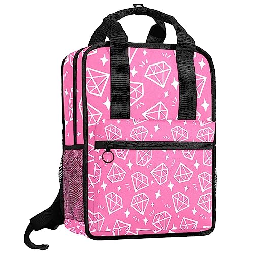 Cartable garçon à motifs losanges rose et multicolore - Dimensions 35,5 x 26 x 12 cm