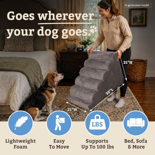 Image of Snoozer Scalloped Dog Ramp, 21 inch Tall Foam Pet Stairs, 5 Steps, Anthracite