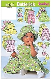 Butterick Patterns B5624 Size NB0 NB-Small-M Infants Dress Jumper Romper Jumpsuit Panties Hat and Bag, Pack of 1, White