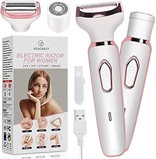 Electric Razor for Women, Hair Trimmer for Face Beard Mustache Arm Leg Armpit Bikini, Painless 2 in 1 Shaver with 3 Stainless Steel Blades and Floating Head, Rechargeable Cordless Hair Clipper