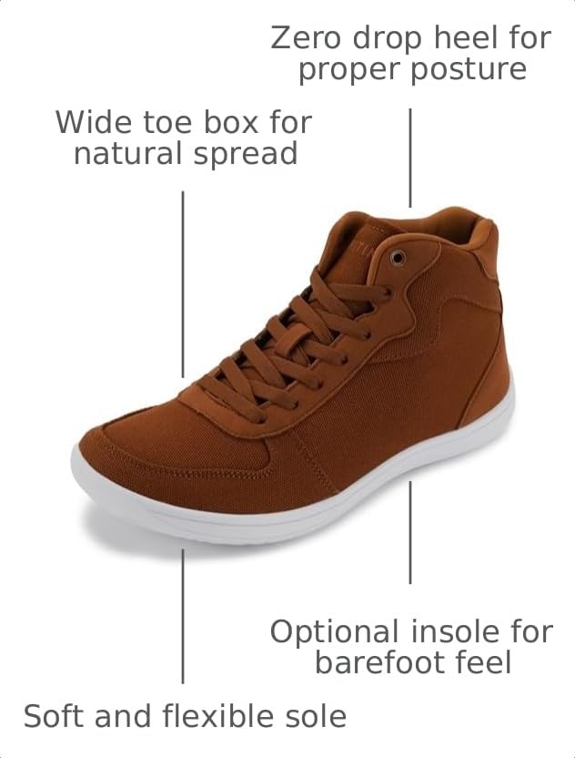 Image of WHITIN Men's Wide Toe Box Zero Drop Barefoot High-Top Canvas Sneakers W822 | Spacious Toe Box Reduces Toe Crowding, Flat Heel-to-Toe Platform Improves Balance, Minimalist Comfort for Walking & Wide Feet