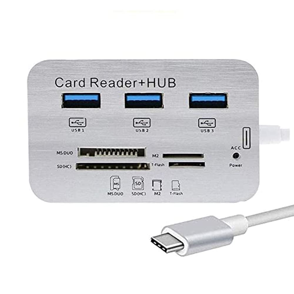 EKRAJ 7 in 1 Type C Combo Card Reader Hub, Upto 10 Gbps Ultra Fast Speed, for Laptop PC Tablet, Supports MS Duo/SD/T-Fash/M2 Memory Cards and 3 USB 3.0 Port-image-1