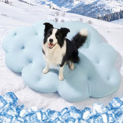 Tivray Dog Cooling Mat, 47'' × 35'' Large, Q-Max0.5 Self-Cooling Mat for Dog, (Cool & Warm) Double-Sided Pet Cool Pads for Summer, Crate, Kennel, Machine Washable, Cat Cool Bed, Non-Gel, Sky Blue