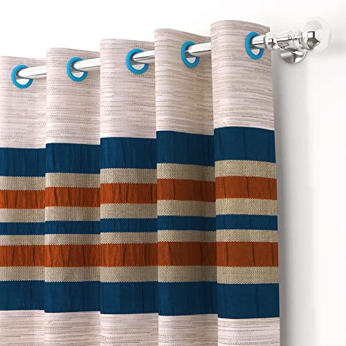 Image of Story@Home Jacquard Floral Multi Eyelet Fancy Designer Door Curtains (7 feet, Cream Blue), Set of 2