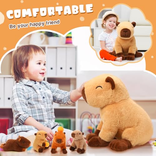 PullCrease 5-in-1 Capybara Stuffed Animals with Babies Inside, 15.75'' Capybara Mommy with 4 Cute Babies Set, Plush Pillow for Girls Boys Birthday Valentines Gifts(Sitting) by PullCrease - Used condition - Image 6