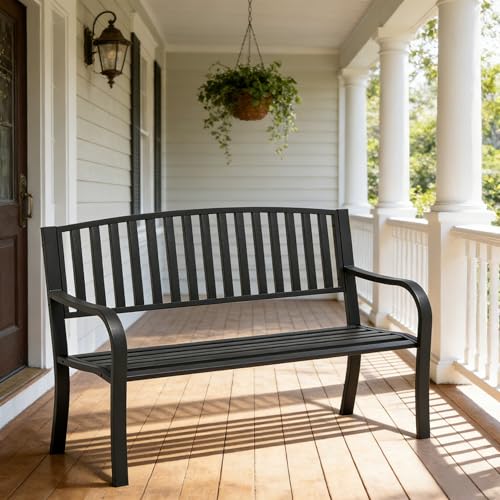 Image of SHGJ&SOFT Outdoor Bench, Garden Bench, Cast Iron Metal Frame Patio Park Bench,for Porch, Lawn,Garden,Yard (BK-08)