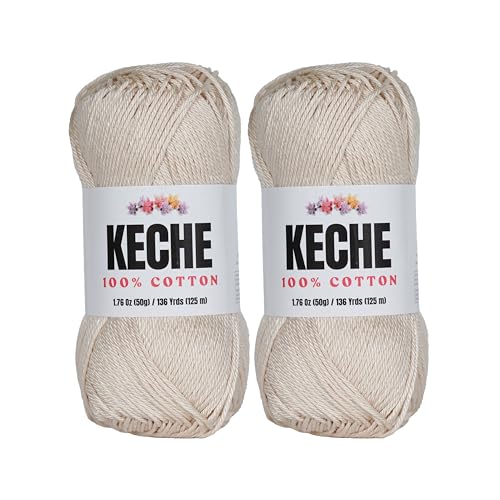 Image of Cotton Yarn - 100% Cotton Yarn for Crocheting and Knitting, Mercerized Cotton Amigurumi Yarn Fine-Sport 2 1.76 oz (50g) / 136 Yrds (125 m) 2 Skeins - Beige