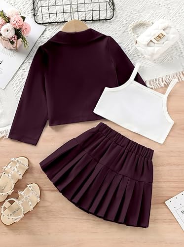 Image of Three Piece Co ord Set Dress for Girls| Jacket Top and Skirt Open Front Suits Set| Girls Clothing Set