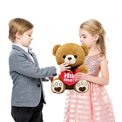 Valentine's Day Hug Me Teddy Bear, 14In Plush Teddy Bear Stuffed Animal With Red Hearts Valentines Day Gift For Kids Couple Girlfriend Valentines Exchange Gift, Valentines Party Favor, Birthday #TOP5