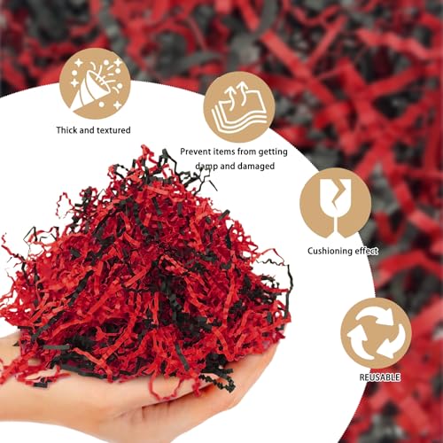 Image of Zankubom 1 /2LB Crinkle Cut Paper Shred Filler Great for Gift Wrapping, Basket Fillers, Birthday, Gift Wrapping, Anniversary, Halloween Christmas Party Decor Filling Supplies Black Red