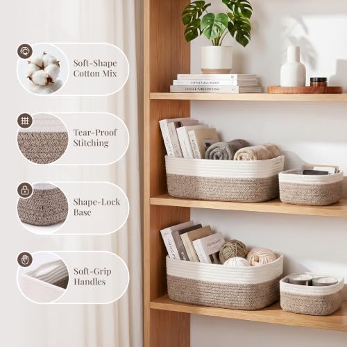 4-Pack-Large-Woven-Rope-Storage-Baskets-2-Sizes-Organizer-Bins-Fabric-Cube-Boxes-and-Rectangular-Shallow-Bins-for-Closet-Shelf-Bookshelf-Nursery-Changing-Table-Bathroom-Toys-Home