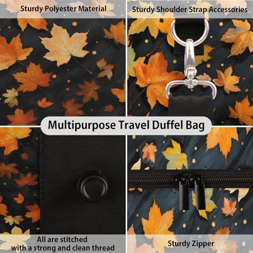 Maple Leaves Travel Duffle Bag, Sports Gym Bags for Women Men, Carry On Weekender Overnight Workout Airplane Trips Bag3