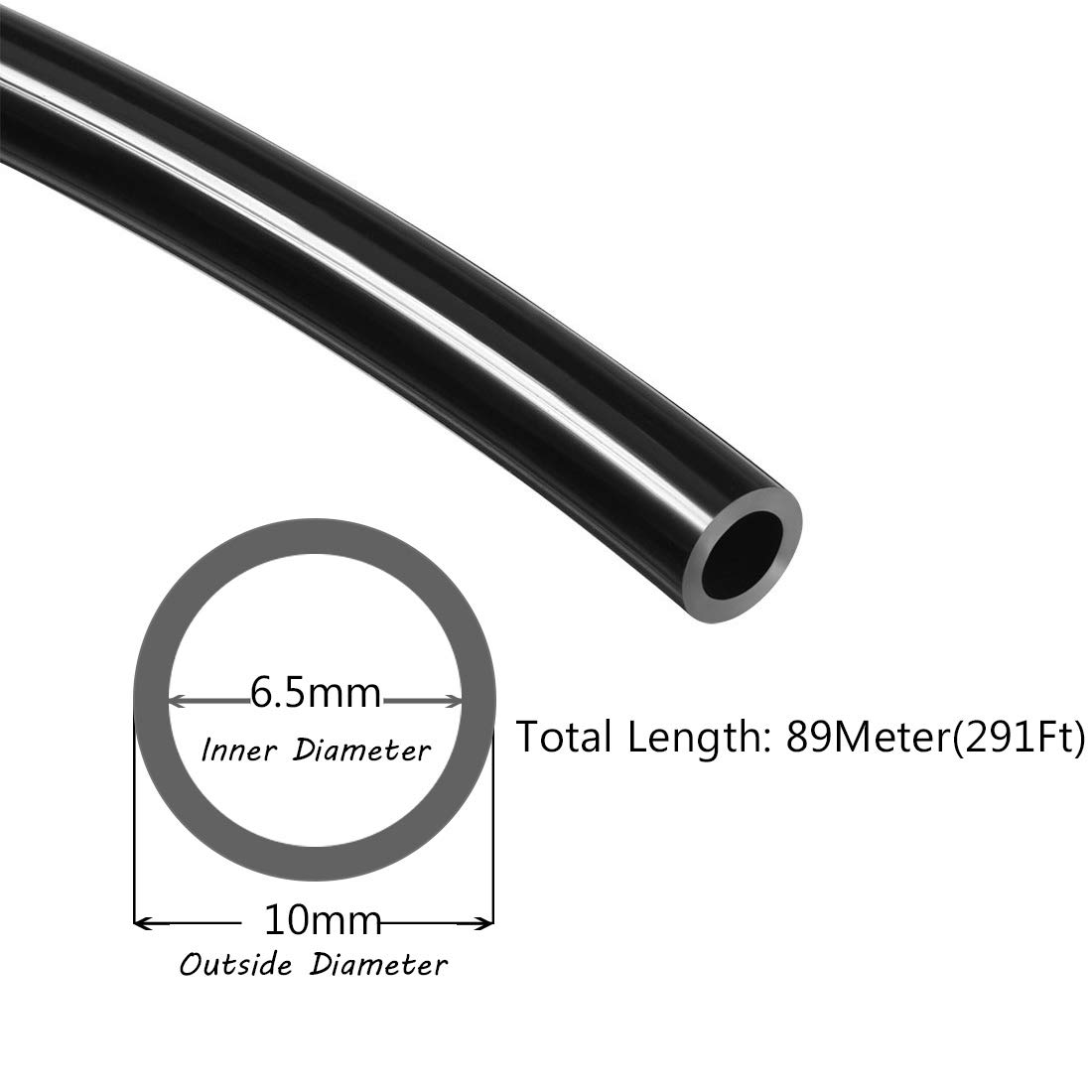 Beduan Tubo pneumatico, 10 mm x 6,5 mm, nero, 89 metri, compressore d'aria in poliuretano per trasferimento di fluidi