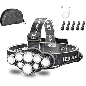 Lampada Frontale,Luce LED Super Luminosa Da 18000 Lumen 8 LED,USB Ricaricabile Regolabile Impermeabile Per Campeggio,Pesca,Grotta,Jogging Ed Escursionismo