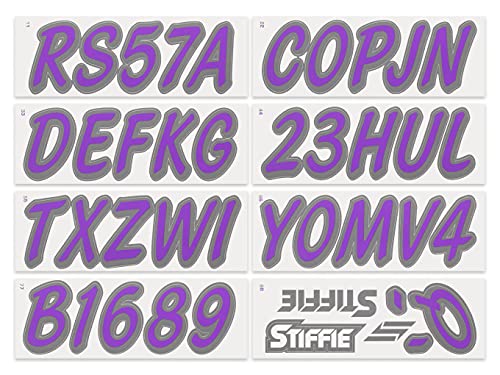 Image of STIFFIE Whipline Solid Purple /Carbon 3 inch Alpha-Numeric Registration Identification Numbers Stickers Decals for Boats & Personal Watercraft
