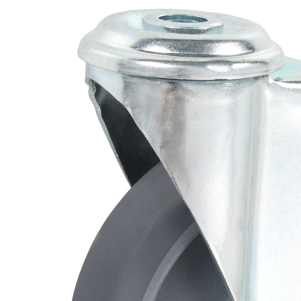 Ruote girevoli con foro per bulloni, 4 pezzi, 125 mm TPR grigio, ferro zincato, 80 kg per ruote, 2 con doppi freni, per banco da lavoro, carrello, carrello e logistica di magazzino