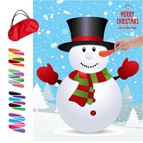 MISS FANTASY Christmas Games for Kids Party Pin Nose on Snowman Christmas Party Decorations Christmas Activities for Kids Family Adults Xmas Gifts Crafts (Snowman)