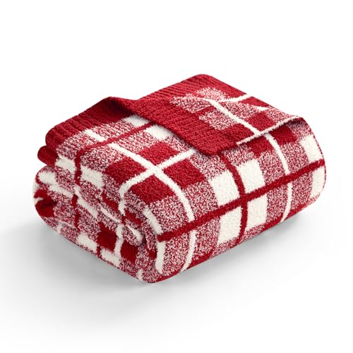 Snuggle Sac Red Checkered Throw Blanket for Couch Super Soft Cozy Warm Christmas Red Blankets Reversible Buffalo Plaid Microfiber Throws for Sofa Bed Red Plaid 50x60 Inches