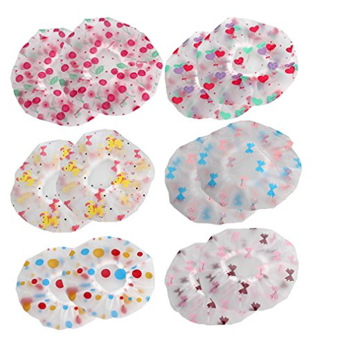 Jaciya Pack of 12 Shower Cap Waterproof Bath Cap Elastic Plastic Bathing Hair Cap Lady Salon Hat