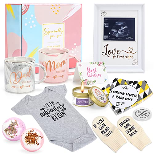 Pregnancy Gifts For New Parents Est 2023,New Mom Gifts For Pregnancy Announcement,Baby Gifts,Decision Coin,Ultrasound Frame,Baby Onesie,Bibs,Socks,Mom & Dad Mugs Set Idea For Baby Shower,Gender Reveal #TOP5