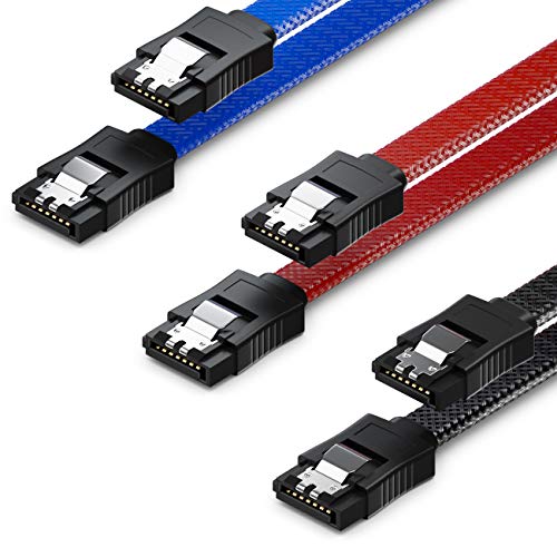 deleyCON 3x 50cm SATA III Nylon Cavi Set Cavo Dati 6 Gbit/s Cavo di Collegamento Cavo di Attacco Scheda Madre HDD SSD Disco Rigido 2 Spina S-ATA Dritta Nero Blu Rosso