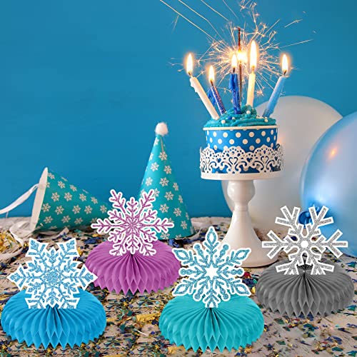 10 Pieces Snowflake Honeycomb Centerpieces Blue Pink White Freeze Winter Table Decorations Snowflake Party Table Toppers For Winter Christmas Holiday Freeze Theme Party Supplies, 5.9 X 5.9 Inches #TOP4