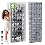 Unjumbly Over the Door Shoe Organizer with 40 Large Breathable Mesh Pockets, Space Saving Shoe Holder, Hanging Shoe Rack for Entryway Bedroom Closet Storage (Grey, 40 Pockets)