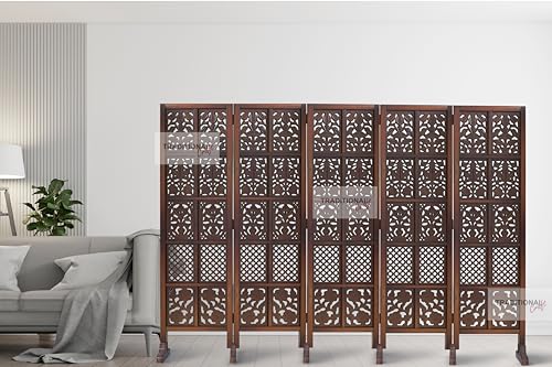 Image of Wooden Room Partition with Stands /Wall Divider for Living Room /Room Divider Wall Separator for Office (5 Panel- Mix with Stand)